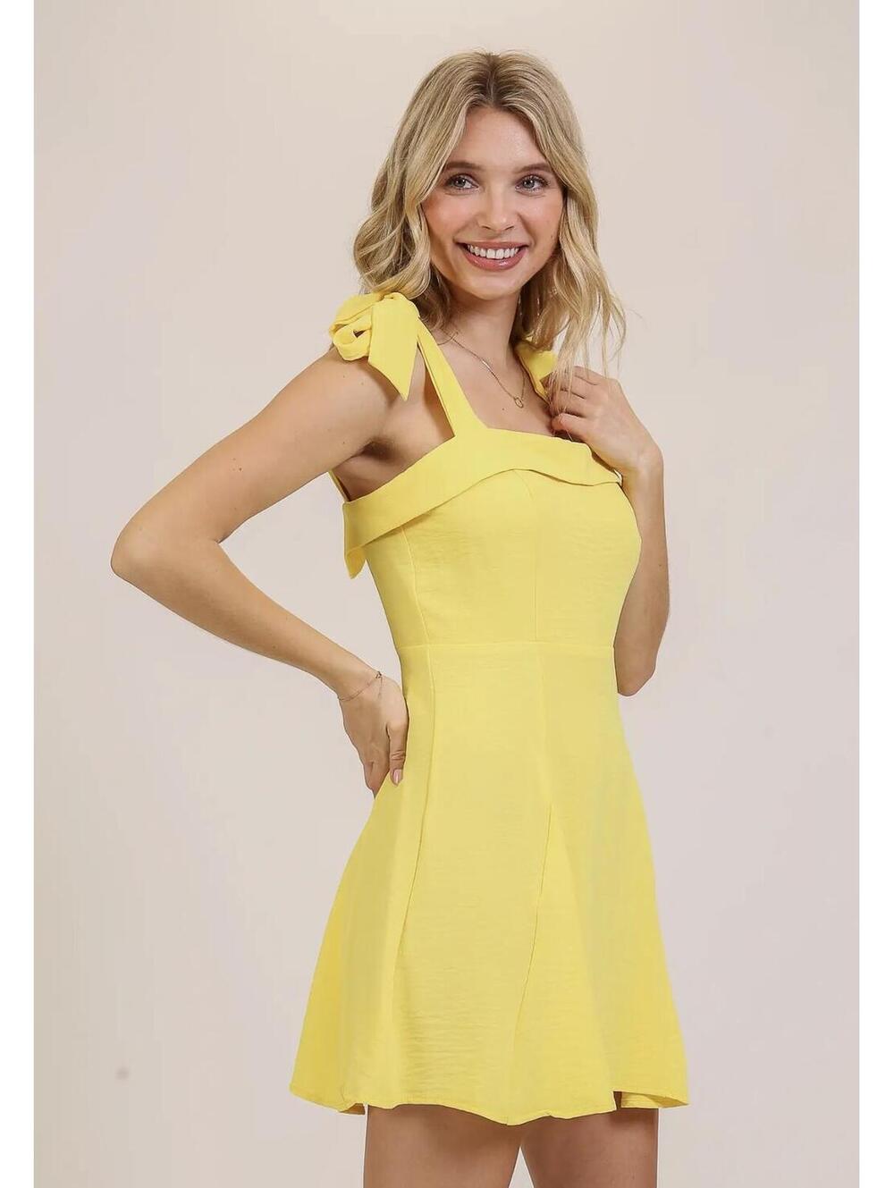 Timing Yellow Bow Strap Mini Dress Sizes S/M/L